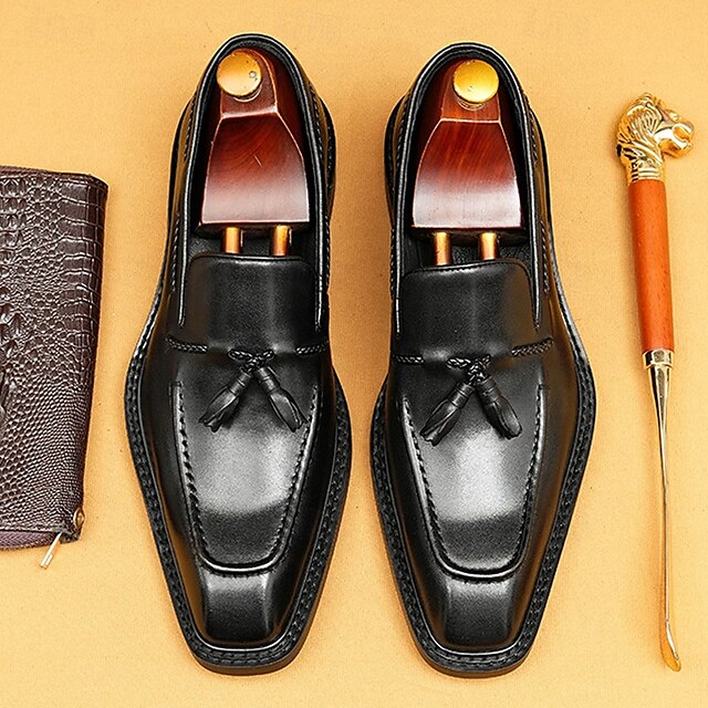  Men's Handmade Genuine Leather Loafers - Premium Brown Slip-On Tassel Dress Shoes for Kentucky Derby, Business & Formal Occasions