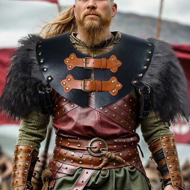 Retro vintage Middeleeuws Renaissance Wapens en Harnassen Schouder Pantser Borstbeschermer Krijger Viking Kostuum Voor heren Viking Halloween Carnaval Prestatie Feest LARP Volwassenen Borstbeschermer