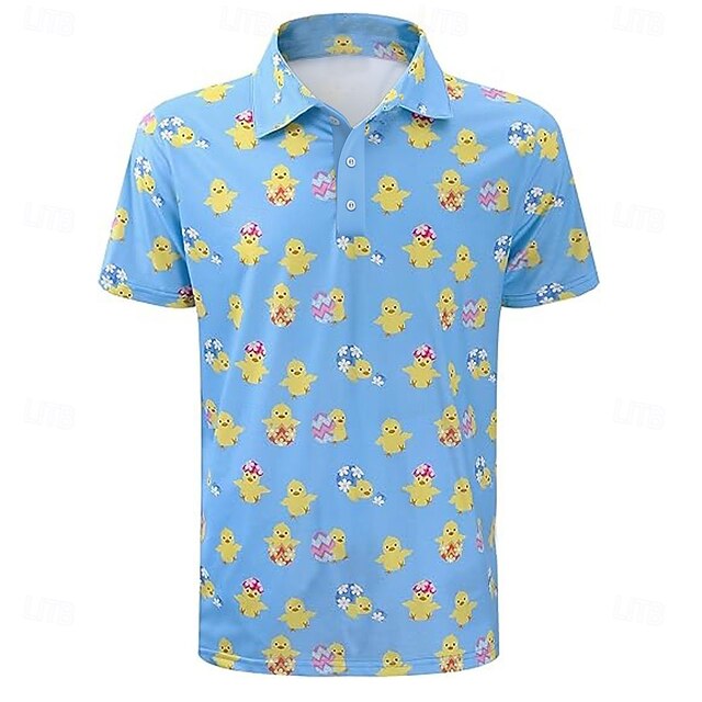 Easter Men's Chick Polo Short Sleeve Polo Shirts Collared Shirts Vintage Casual Outdoor Daily Wear Festival Outfit 3D Print Summer Spring Fall Blue4