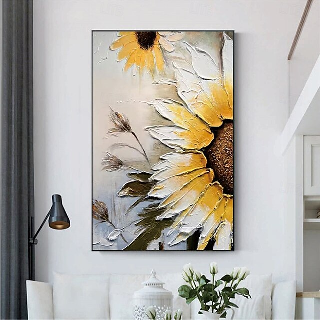  Sonnenblumen Ölgemälde handgemachtes florales weißes und gelbes Kunstwerk Blumen Ölgemälde handgemalt Blumenkunst Gemälde auf Leinwand personalisiertes Kunstgeschenk Ölgemälde für Wohndekoration