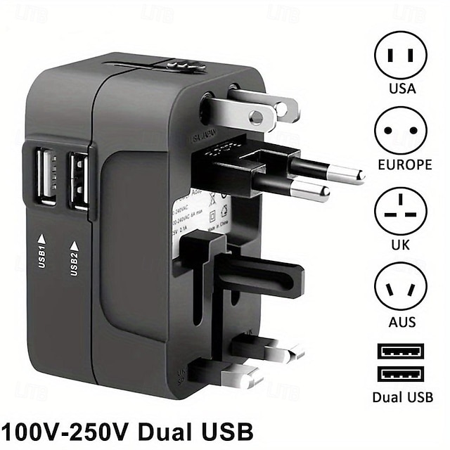  adaptador de viagem universal plugue multipinos porta usb dupla tomada carregador conversor eu eua reino unido au plugue disponível
