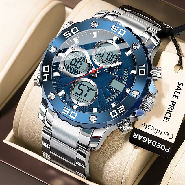  Reloj de pulsera electrónico militar Poedagar para hombre, con alarma LED, analógico-digital, pantalla dual, resistente al agua, deportivo.