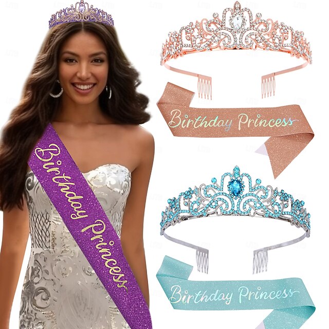  set di accessori da 2 pezzi per compleanno principessa - cerchietto e fascia con strass per donne e ragazze