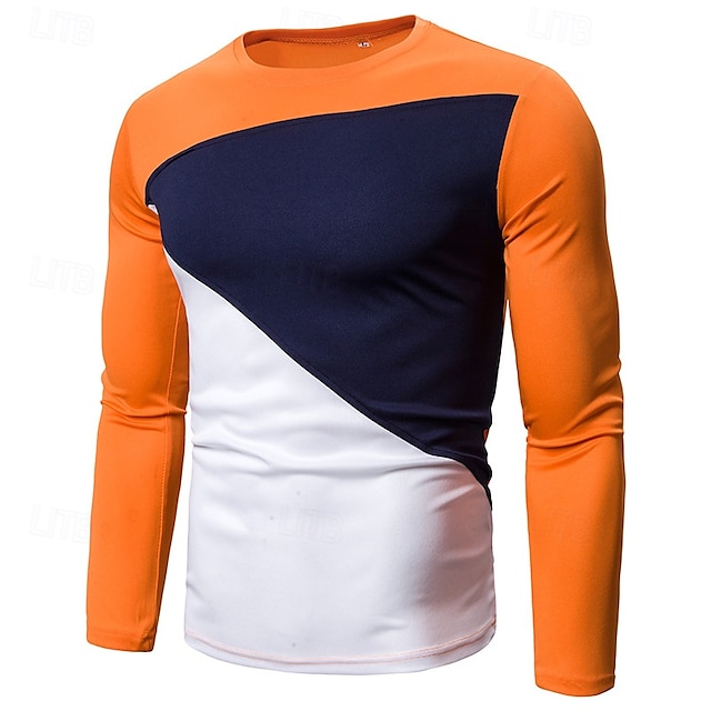  Herre T-Shirts Tee Top Lang ærmet skjorte Langærmet Rund hals Forår & Vinter Farveblok Mode Designer Trykt mønster Ferierejse Gade I-byen-tøj Flåde Sort Hvid Top T-shirt til mænd