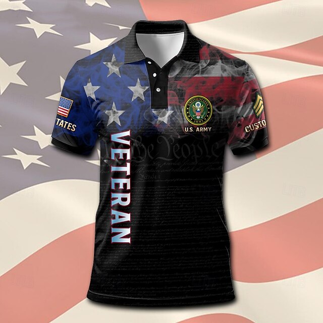 American Independence Day Men's American US Flag Polo Short Sleeve Polo Shirts Collared Shirts Casual Outdoor Daily Wear Home Wear 3D Print Summer Spring Fall Black4