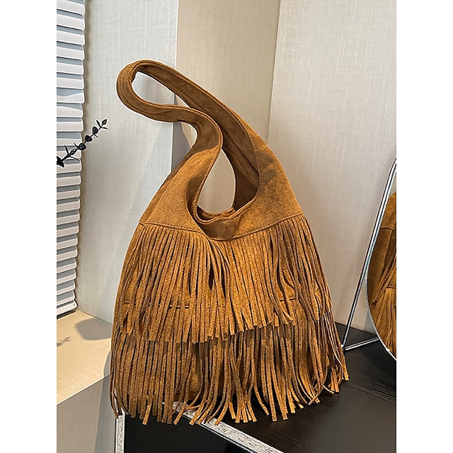  damska torba na ramię boho z frędzlami, torebka typu hobo – vintage torebka ze sztucznego zamszu na festiwale muzyczne, wyjścia na co dzień i podróże