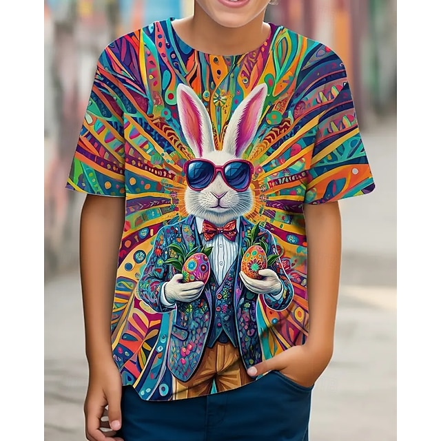  Ragazzi 3D Coniglio Maglietta Manica Corta Estate Primavera Moda Essenziale Bambini 4-12 Anni Girocollo All'aperto Casuale Quotidiano Vestibilità regolare