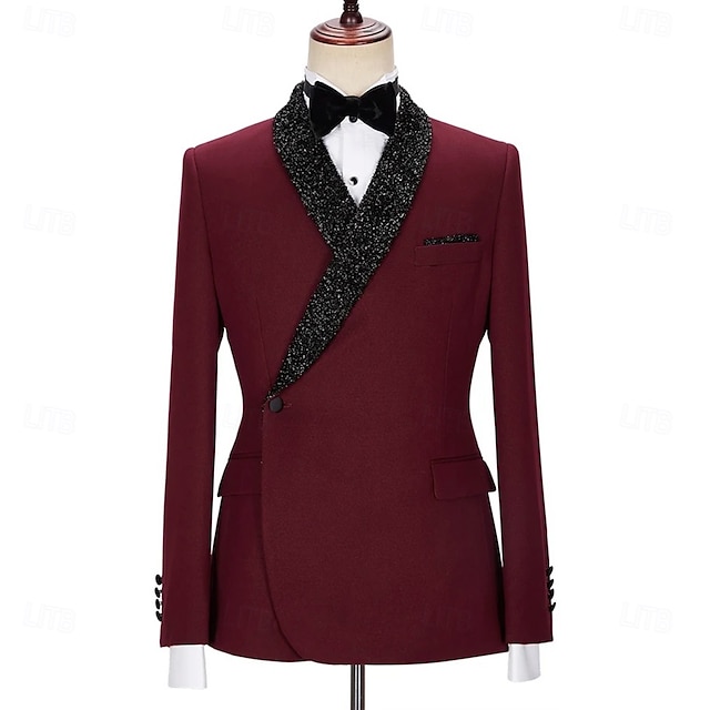  Costumes de soirée pour hommes smokings costumes de retour à la maison noir bordeaux luxe formel couleur unie coupe standard 2 pièces simple boutonnage un bouton