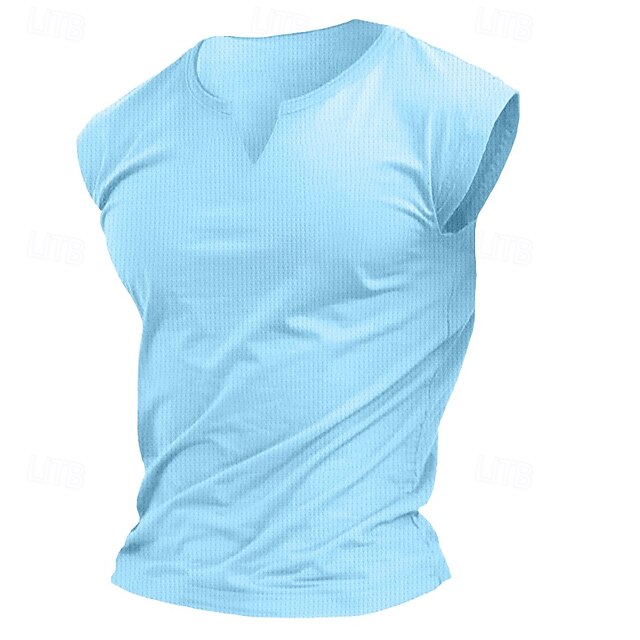  Herre Vaffel Tank Top Tanktop Vest Underskorte Uden ærmer V-hals Sommer Vanlig Mode Klassisk Bekvem Strikket Gade Afslappet Sport Hvid Gul Lyseblå Top T-shirt til mænd
