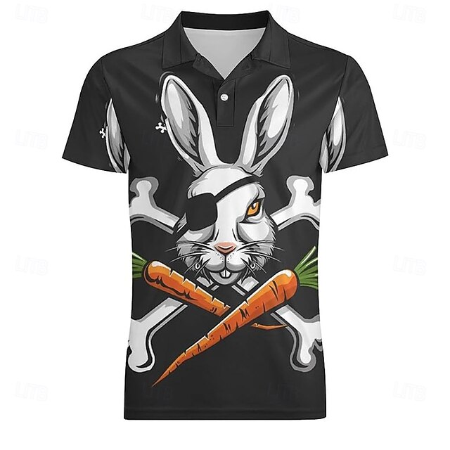 Easter Men's Rabbit Polo Short Sleeve Polo Shirts Collared Shirts Vintage Daily Wear Festival Outfit 3D Print Summer Spring Fall Black4