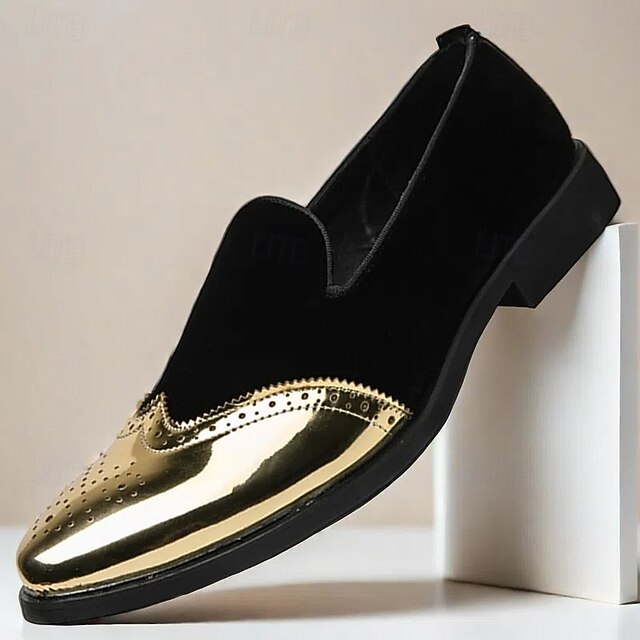  chaussures de bal pour hommes - chaussures à enfiler en velours bordeaux et cuir verni doré avec détails brogue pour une tenue de soirée