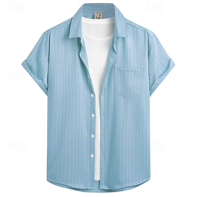  Per uomo Camicia Camicia Estiva Camicia casual Camicia da Spiaggia Camicia con Bottoni Bianco Verde Blu scuro Azzurro Manica Corta A righe Colletto a Camicia Vacanza Camicia hawaiana Abbigliamento
