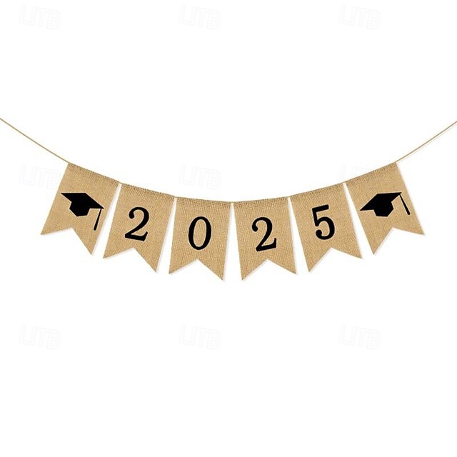 Πανό για πάρτι αποφοίτησης 2025, vintage σημαία με ουρά ψαριού, σημαία από λινάτσα 