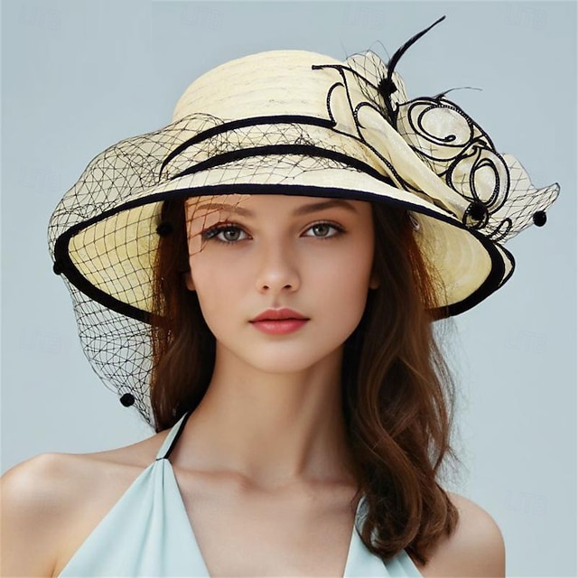  Hattar polyester solhatt semester teparty hästkapplöpning cocktail elegant vintage solskydd med fjäder blommigt huvudbonad