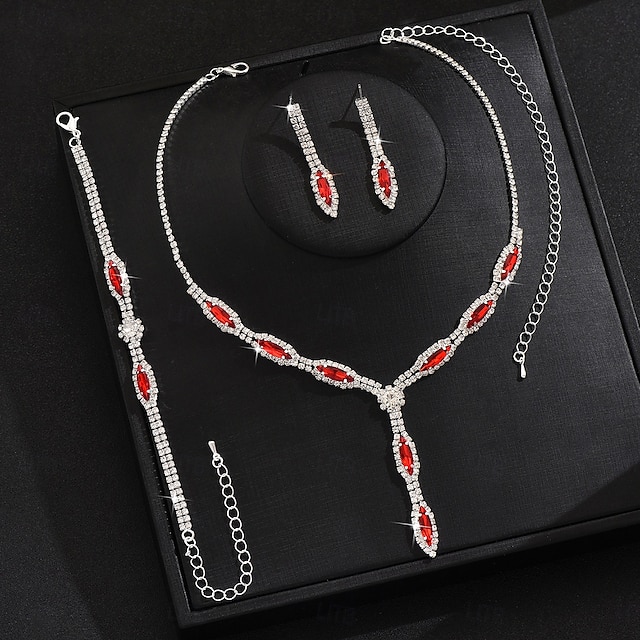  Bruidssieradensets 3 Gesimuleerde diamant 1 Ketting 1 Armband Oorbellen Dames Klassiek Zoet Schattig Klassiek Liefde Kostbaar Sieraden set Voor Bruiloft Lahja