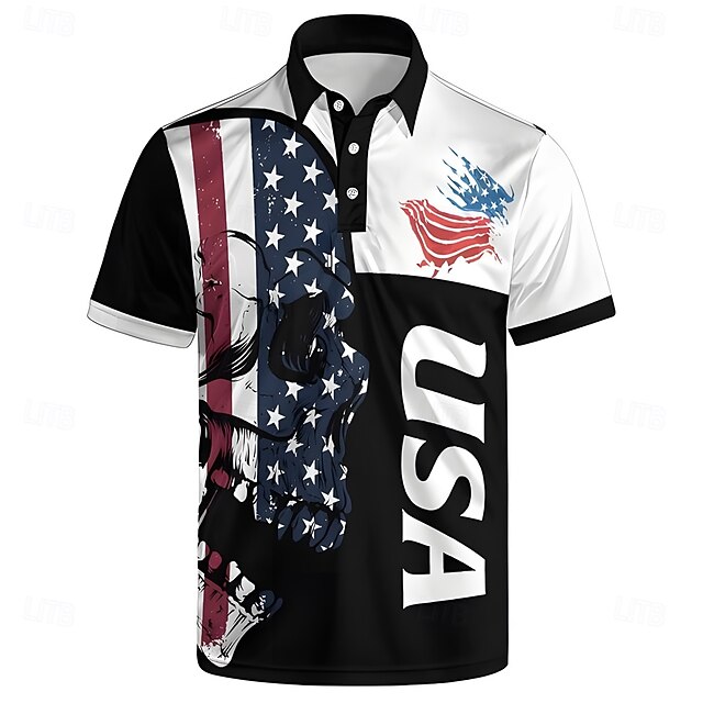 American Independence Day Men's American US Flag Polo Short Sleeve Polo Shirts Collared Shirts Casual School Outdoor Daily Wear Home Wear 3D Print Summer Spring Fall Black4