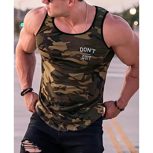 Men's Tank Top Vest Top Sleeveless Shirt Sleeveless Crew Neck Summer Camouflage Sports Fashion Comfortable Print Casual Beach Gym Army Green Top Tee for Men4
