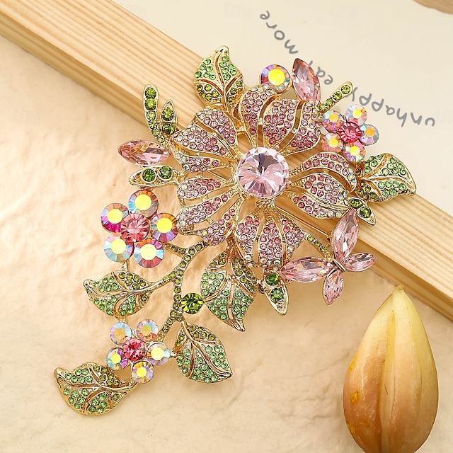  1 pieza/juego de exquisito broche de flor de rosa de cristal colorido brillante para niñas, alfiler de vestido de noche para damas, accesorios de moda para bodas