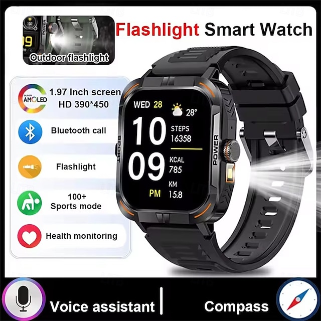  Умные часы ZW69 с LED-фонариком 1,97-дюймовым AMOLED экраном 390 * 450 полное сенсорное управление Bluetooth-звонки несколько спортивных режимов