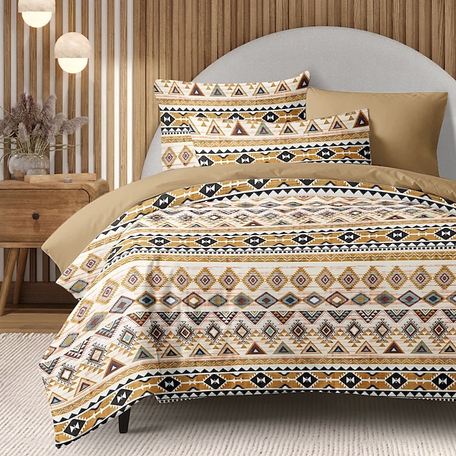  Housse de couette mandala ethnique taille double ensemble de literie en coton ensembles de lit housse de couette douce légère avec 2 taies d'oreiller pour l'été le printemps