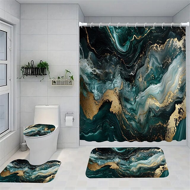  Marmor-Muster 200cm hoch duschvorhang waschbar 4-teiliges abstraktes wasserfester Polyester mit rutschfester Badezimmermatte enthält 12 Haken für Badezimmerdekoration