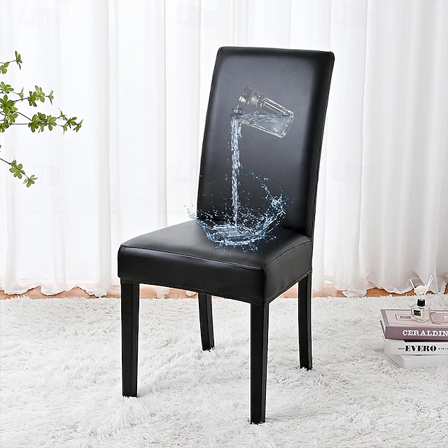 2 Pcs 100% Waterproof PU Leather Dining Chair Cover, Stretch Waterproof Chair Cover, Chair Protector Cover Seat Slipcover with Elastic Band for Dining Room,Wedding,Home Decor 35