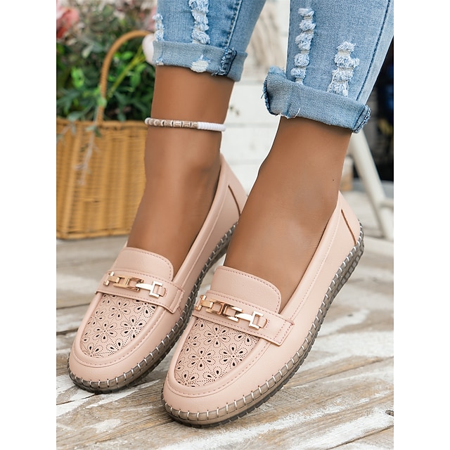 mocasini roz pentru femei - pantofi cu slip-on, respirabili, cu accente metalice pentru îmbrăcăminte casual și de lucru