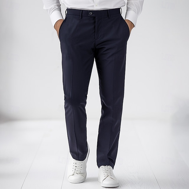  Men's Dress Pants Solid Color Wearable Full Length Formal Wedding Party Elegant Fashion Light Khaki Navy Blue Micro-elastic