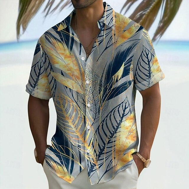 Men's Palm Leaf Tropical Plants Shirt Summer Hawaiian Shirt Button Up Shirt Short Sleeve Hawaiian Resort Vacation Holiday Beach Wear Summer Spring Turndown 3D Print Collared Shirts Gray4
