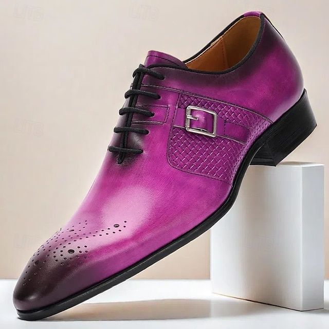  ballsko i purpurfarget ekte skinn med munkestropp – elegante sko med spenne og brogue-detaljer for formelle arrangementer og fester