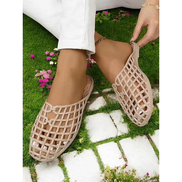  mules plates creuses en gelée pour femmes – pantoufles de plage à bout carré tendance pour les tenues décontractées d'été et la plage