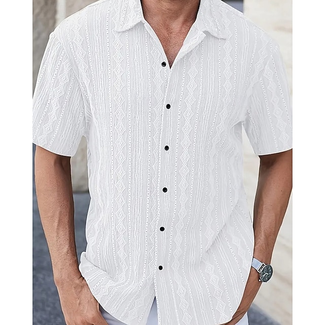  Voor heren Overhemd Zomer overhemd Normaal shirt Strand hemd Overhemd met knopen Zwart Wit Bruin Korte mouw Effen Overhemdkraag Vakantie Hawaii Kleding Polyester Modieus Casual Comfortabel