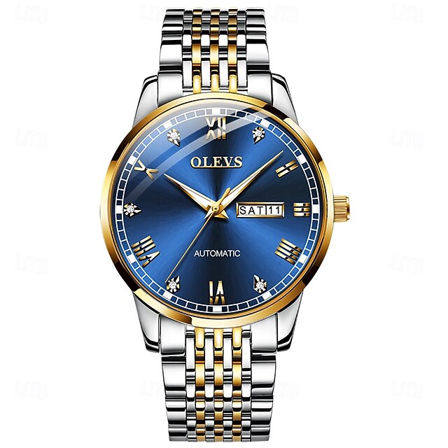 OLEVS Orologio da Uomo Meccanico Moda Casual Orologio da Polso Automatico Autovettore Calendario Data Settimana Orologio in Acciaio