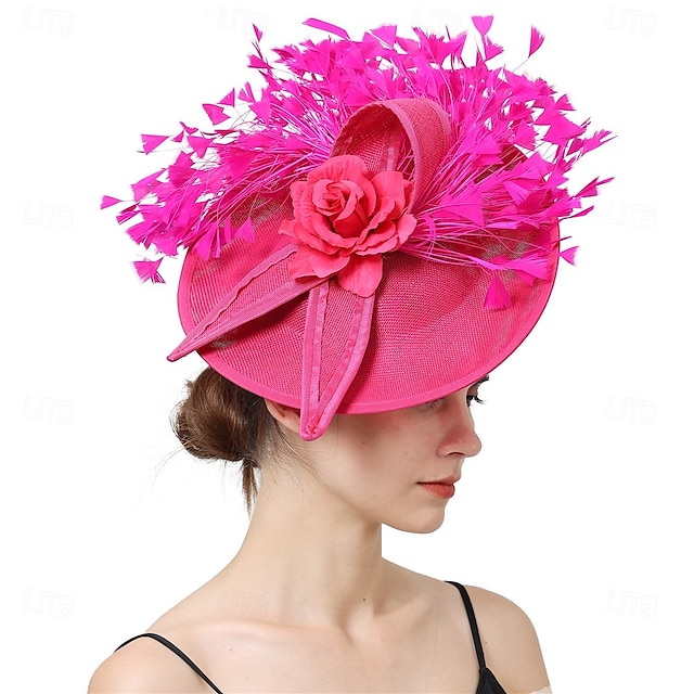  Helm Veren Sinamay Bruiloft Avond Feest Elegant Bruiloft Met Veer Bloem Helm Hoofddeksels