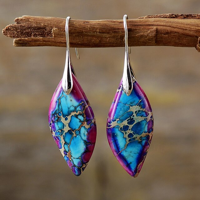  Femmes Boucles d'oreilles Poire Forme de Feuille Élégant Des boucles d'oreilles Bijoux Jaune foncé / Noir et Or / Preto e Prateado Pour Mariage Soirée 1 Paire