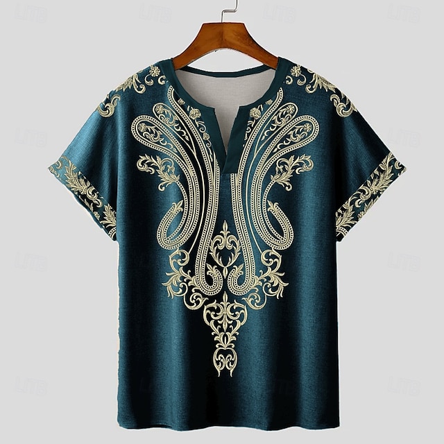  Pánské Bandana Print Tričko Tričko Krátký rukáv tričko 3D tisk Do V Košile Designové Cikánský Dovolená Denní Černá Vodní modrá Léto Jaro Oblečení Běžný S M L XL XXL XXXL