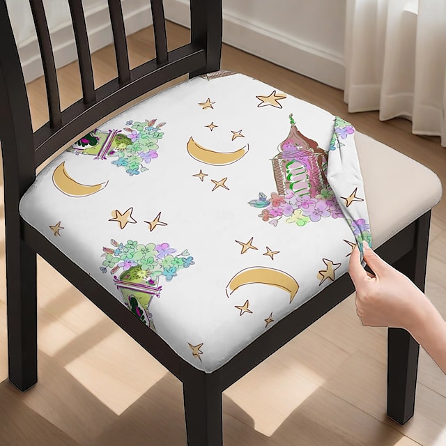  Funda para asiento de silla de comedor, funda para taburete, fundas de poliéster con estampado geométrico