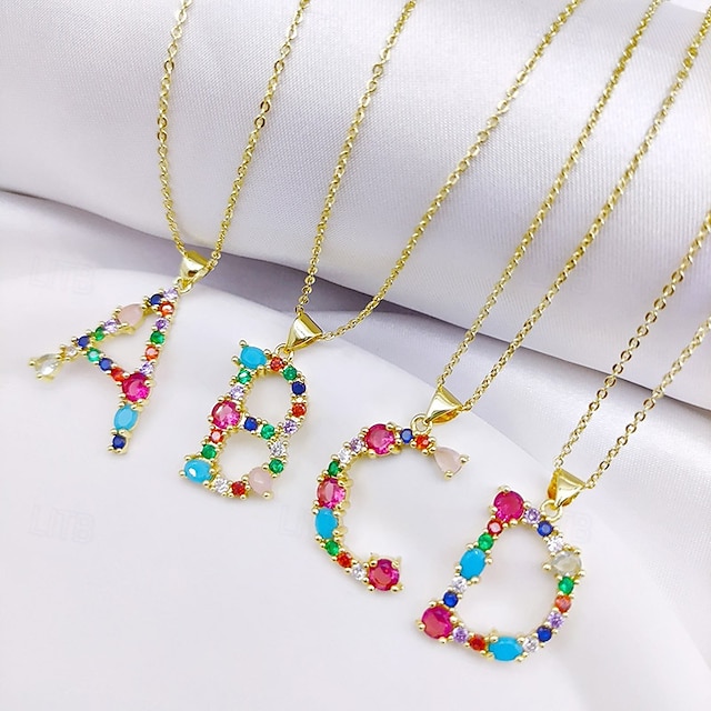 collana con lettera personalizzata, catena hip hop per clavicola, ciondolo con alfabeto in zircone colorato micro-pavé di rame, regalo di gioielli unico per la festa della mamma