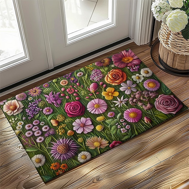  Blomstrende Dørmatte Kjøkkenmatte Gulvmatte Non-Slip Område Teppe Olje Bevis Teppe Innendørs Utendørs Matte Soverom Dekor Bad Matte Inngangsteppe Vår Sommer