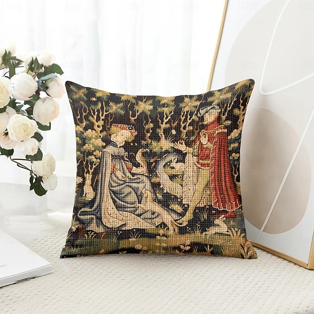  Vintage Medeltida Dekorativa Toss Kuddar Täcke 1PC Mjuk Fyrkantig Soffa Kuddfodral Kuddöverdrag för Sovrum Vardagsrum Soffstol