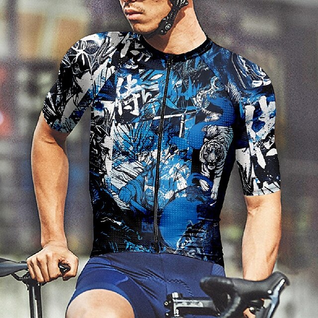  Pánské Cyklodres Krátký rukáv Kolo Tričko Dres se 3 zadními kapsami Horská cyklistika Prodyšné Rychleschnoucí Anatomický design Odvod Modrá Graffiti Sportovní Oblečení