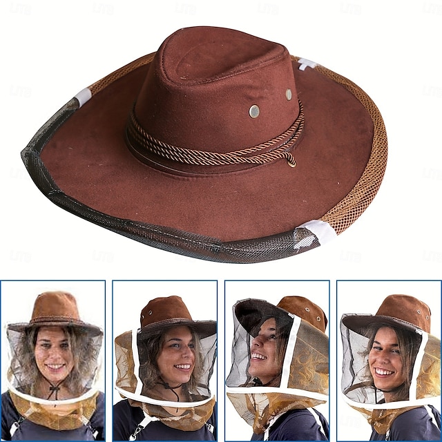  1 pz cappello da cowboy protettivo da apicoltore cappelli da cowboy da apicoltore con velo - resistente, traspirante &dispositivi di protezione per le attività all'aperto