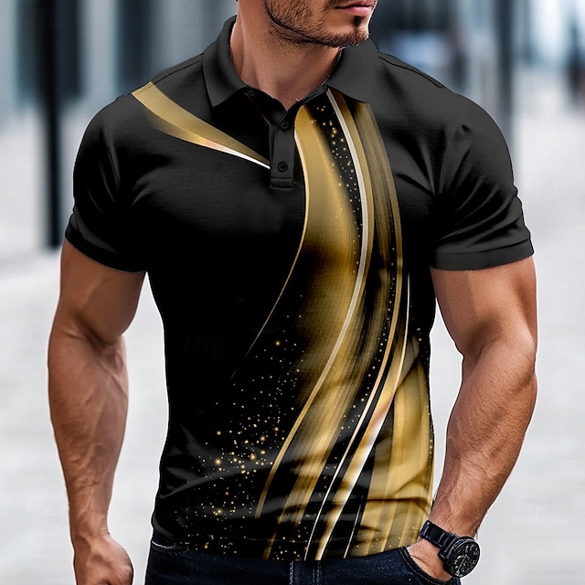  Homme Géométrique Ligne Polo Manche Courte Polos Chemises à Col Occasionnel Extérieur Affaires Tenue quotidienne Impression 3D Été Printemps Automne Bleu Violet Marron