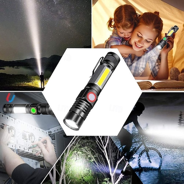 Rechargeable Flashlight Magnetic LED Flashlight with COB sidelight 1200 Lumen Super Bright LED, Waterproof Zoomable 4 Modes Best Flashlight for Camping