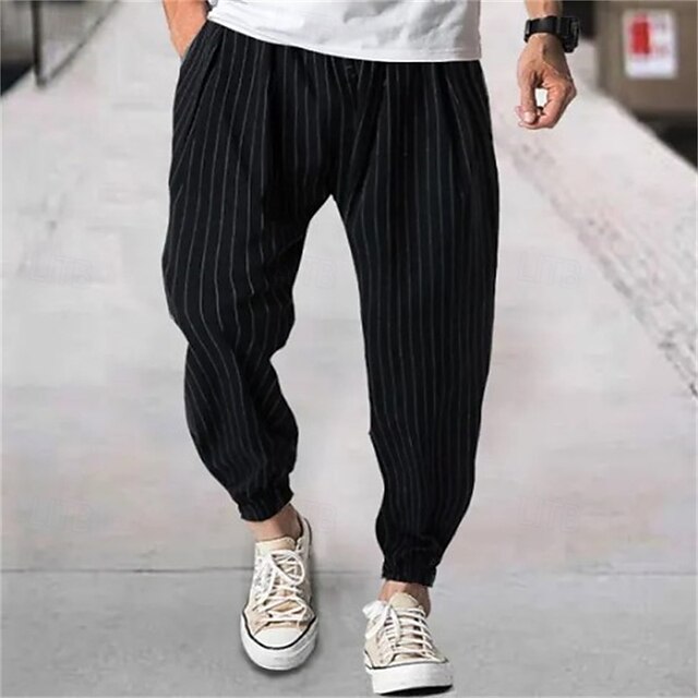 Men's Joggers Trousers Casual Pants Pocket Drawstring Elastic Waist Striped Comfort Sports Outdoor Daily Fashion Casual Black Navy Blue Micro-elastic4