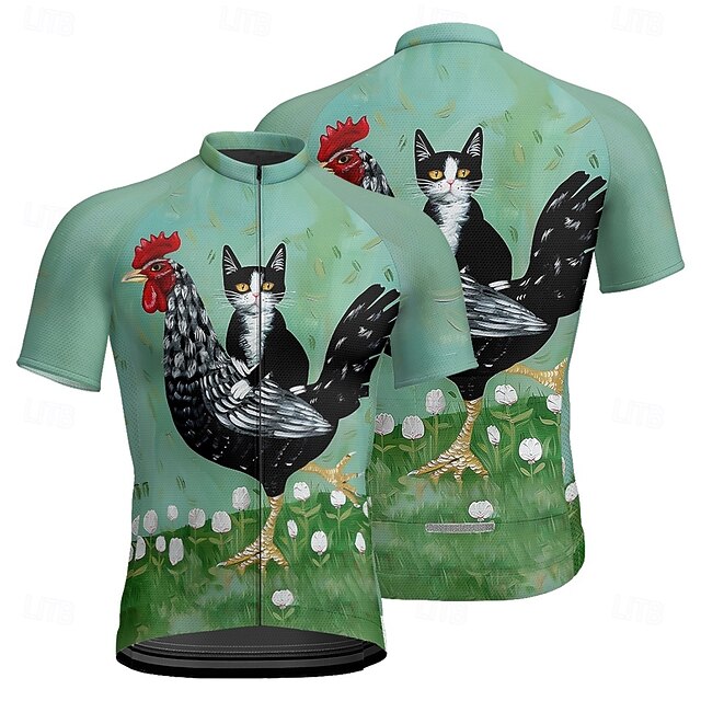  Herr Cykeltröja Djur Kortärmad Cykel T-shirt Tröja med 3 bakfickor Bergscykling Snabb tork Anatomisk design Uppsugande Andningsfunktion sporter Grön Kläder