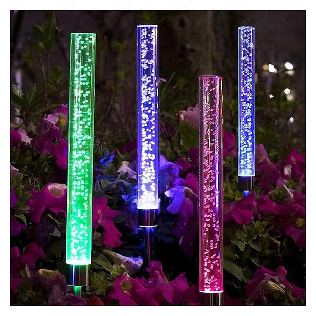  Lampy solarne do ścieżek zewnętrznych, oświetlenie tarasowe, 2 sztuki lamp solarnych, lampy rurowe, akrylowe, wodoodporne, rgb, zmieniające kolor, lampa solarna
