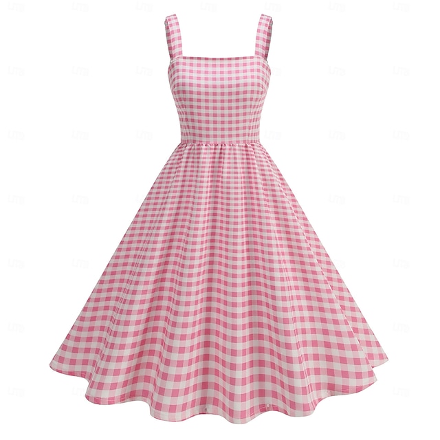  Retro Vintage 1950er Kleid Swing-Kleid Karomuster Damen Karneval Maskerade Alltagskleidung Junggesellinnenabschiedsparty Erwachsene Kleid Abschlussballkleider