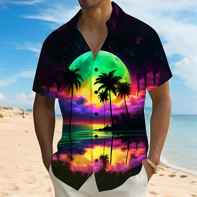 Men's Coconut Tree Nature & Landscapes Tropical Plants Shirt Summer Hawaiian Shirt Button Up Shirt Short Sleeve Hawaiian Vacation Beach Wear Summer Turndown 3D Print Collared Shirts Front One Pocket4