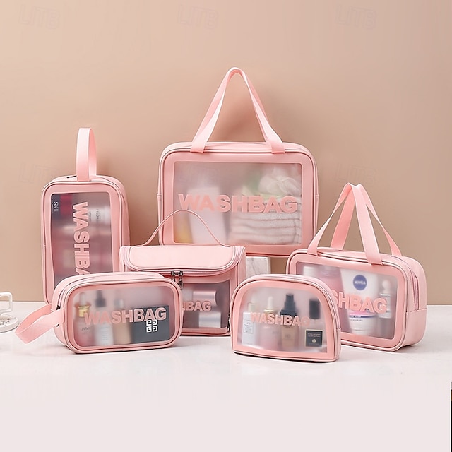  Makeup Bag Transparent Large Capacity, Waterproof Travel Toiletry Bag for Women, Portable Handheld Cosmetic Organizer